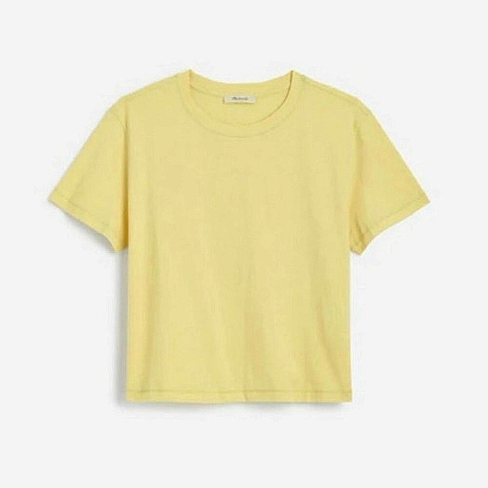 NWT Madewell Slub Boxy-Crop Crewneck Tee Pima Cotton Yellow Size Medium